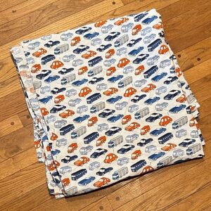 Pottery Barn Kids Car Print Fabric with Navy and Orange Flat Sheet Only (Full)